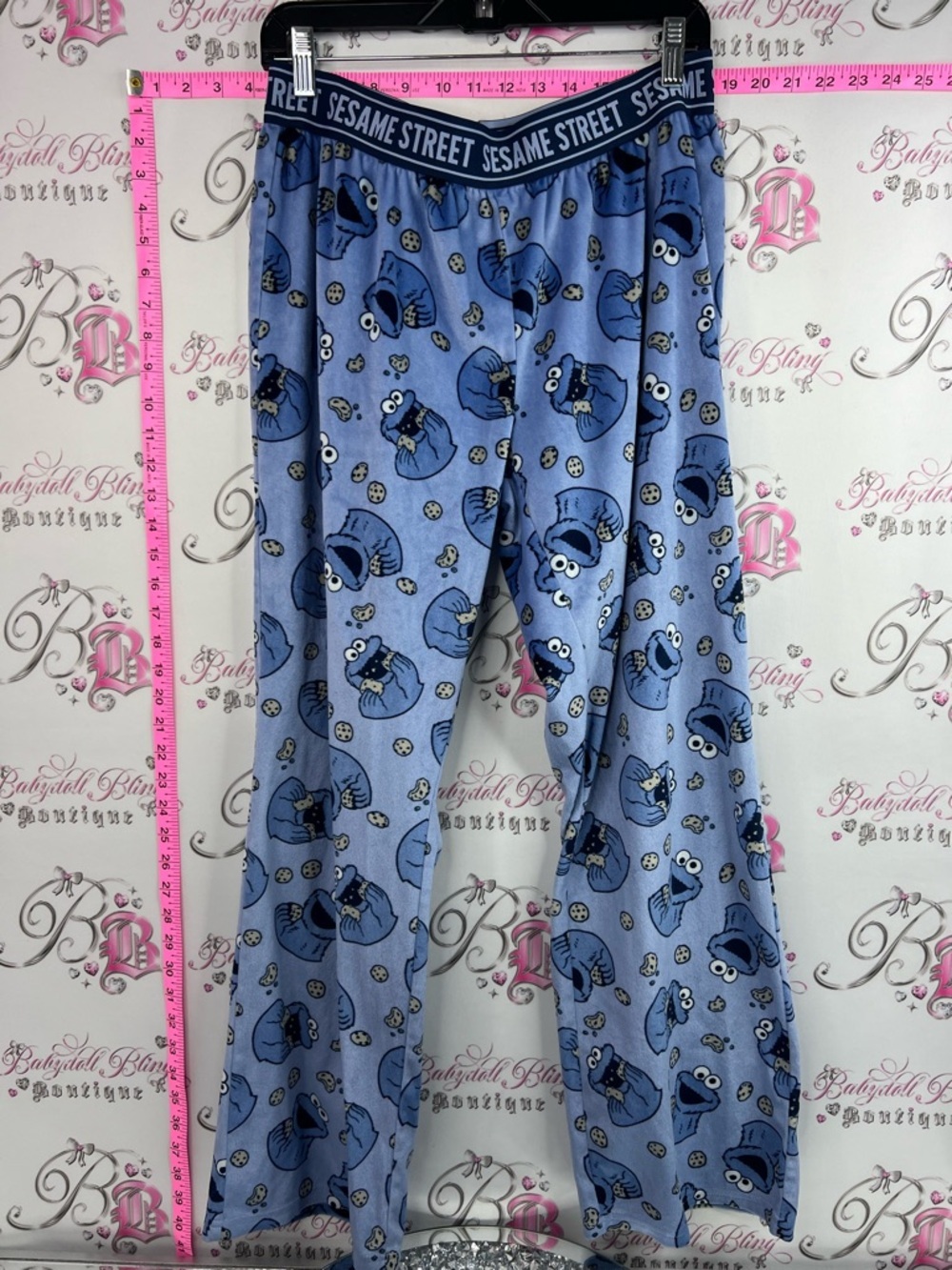 Sesame Street pants soft fleece Blue Cookie Monster Pajama Bottoms